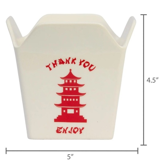 Set of ceramic Chinese takeout box-style serving bowls with chopsticks. - Picture 2 of 12